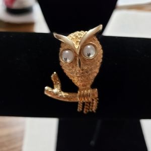 1970's Vintage Avon Gold-Tone Owl with googly eyes and tassel tail